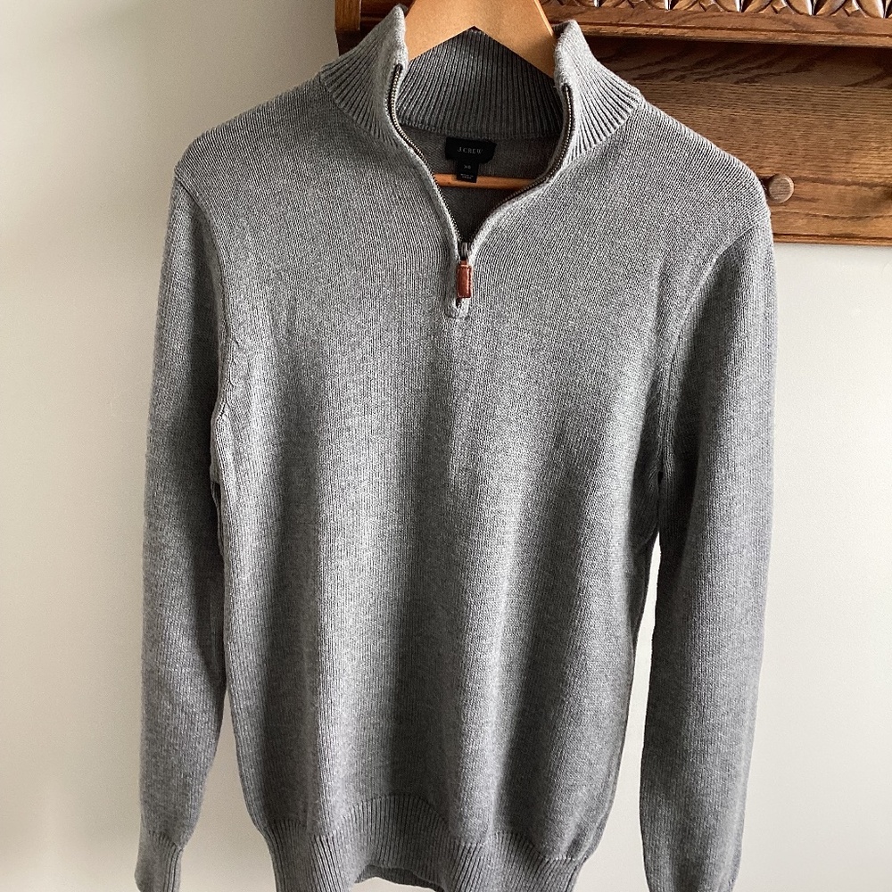 J Crew Mens XS Grey Cotton Cashmere quarter zip sweater casual preppy work wear